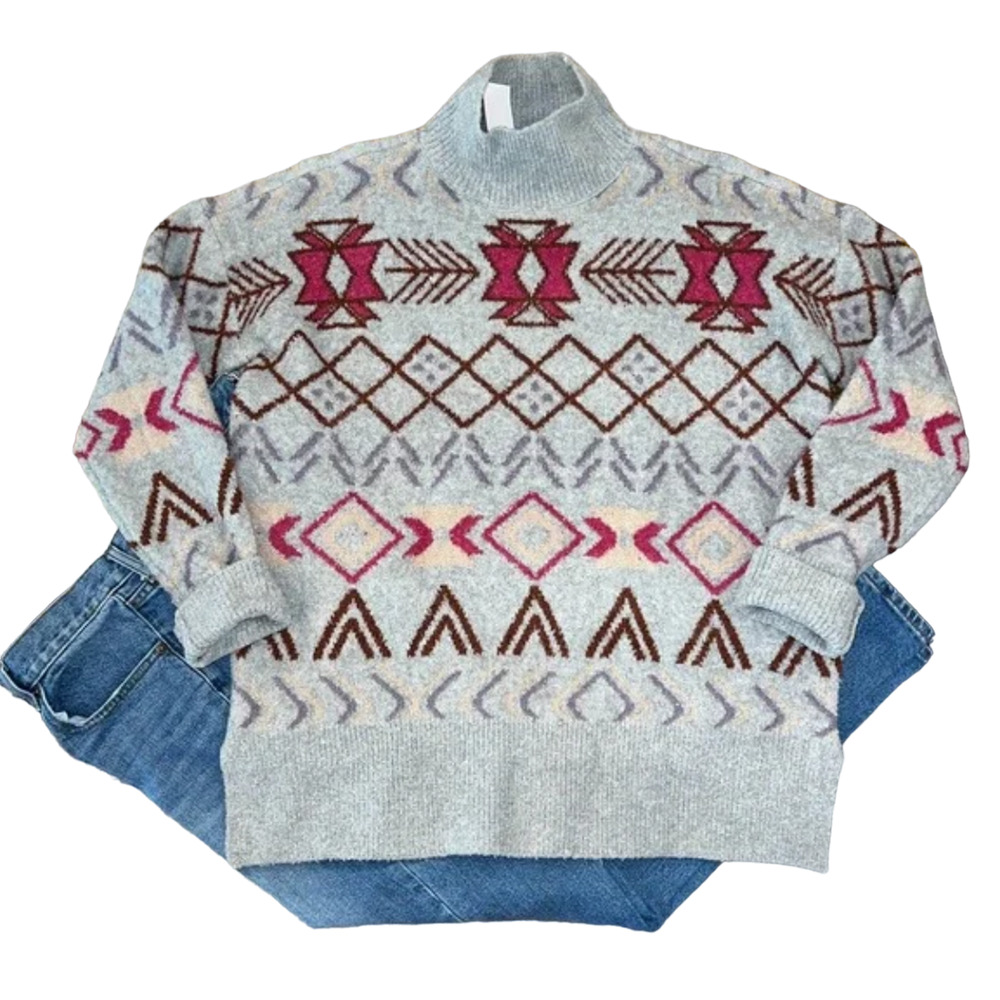 NWT LOFT Lou & Grey Pebble Grey Heather Fair Isle Tunic Sweater